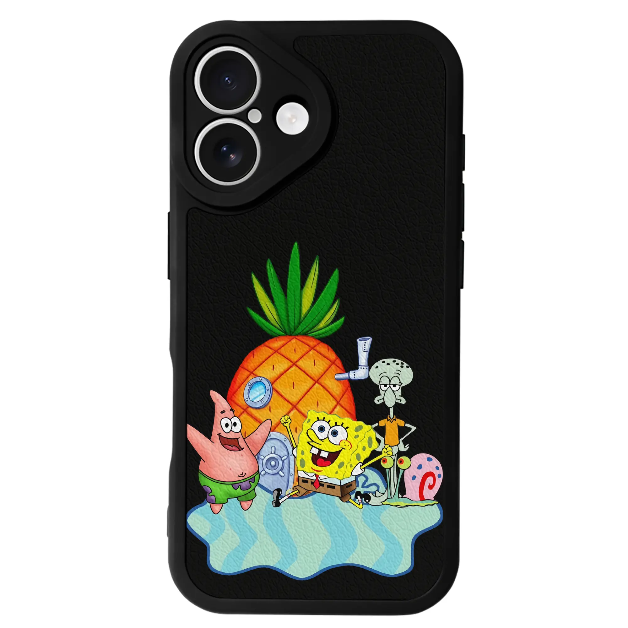 スポンジボブ グッズ パトリック・スター - IPhone 16シリーズ対応 ・ シリコンスマホケース ・ レザー調 ・ 高精度フィット ・ 耐衝撃 ・ ワイヤレス充電対応 ・ 精密カット